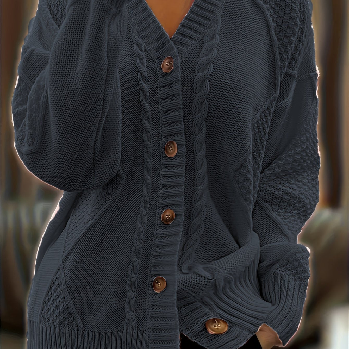 Cozy Solid Color Knitted Cardigan - Button Front, V Neck, Long Sleeve, Micro Elasticity, Elegant Style - Perfect for Fall and Winter, Hand Wash or Dry Clean, Womens Casual Clothing