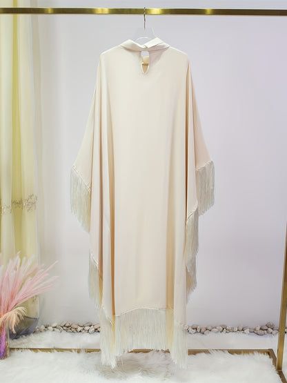 Tassel Hem Long Sleeve Abayas Dress, Elegant Maxi Length Dress, Women's Clothing