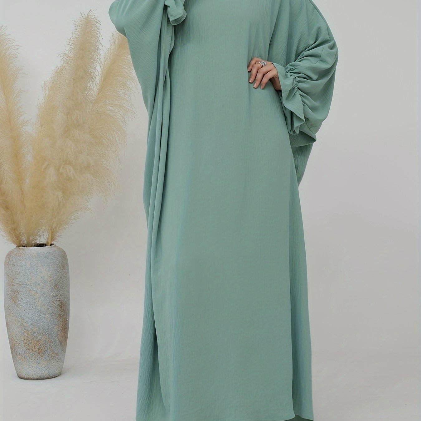 Solid Color Long Sleeve Abayas Dress, Elegant Maxi Length Loose Dress, Women's Clothing