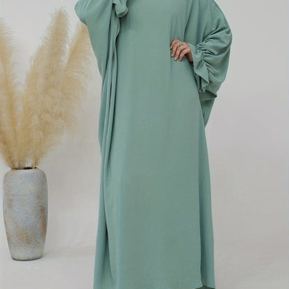 Solid Color Long Sleeve Abayas Dress, Elegant Maxi Length Loose Dress, Women's Clothing