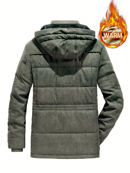 Winter Explorer's Dream - Ultra-Warm, Windproof, and Water-Resistant Hooded Jacket with Plush Retro Design for Men - Perfect for Autumn, Winter, and Snowy Days Outdoors