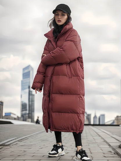 Thickened Long Puffer Jacket, Over The Knee Winter Stand Collar Warm Jacket, Women's Activewear