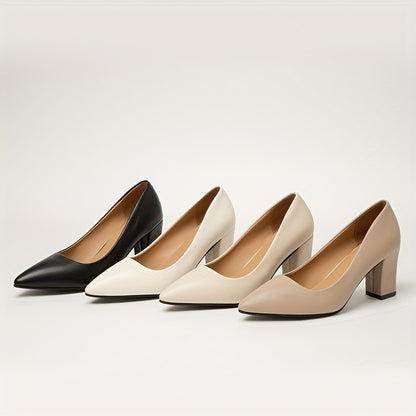 Elegant Pointed-Toe Pumps - Comfortable Soft Sole & Stable Block Heel, Solid Color | Perfect for Office & Stylish Everyday Wear