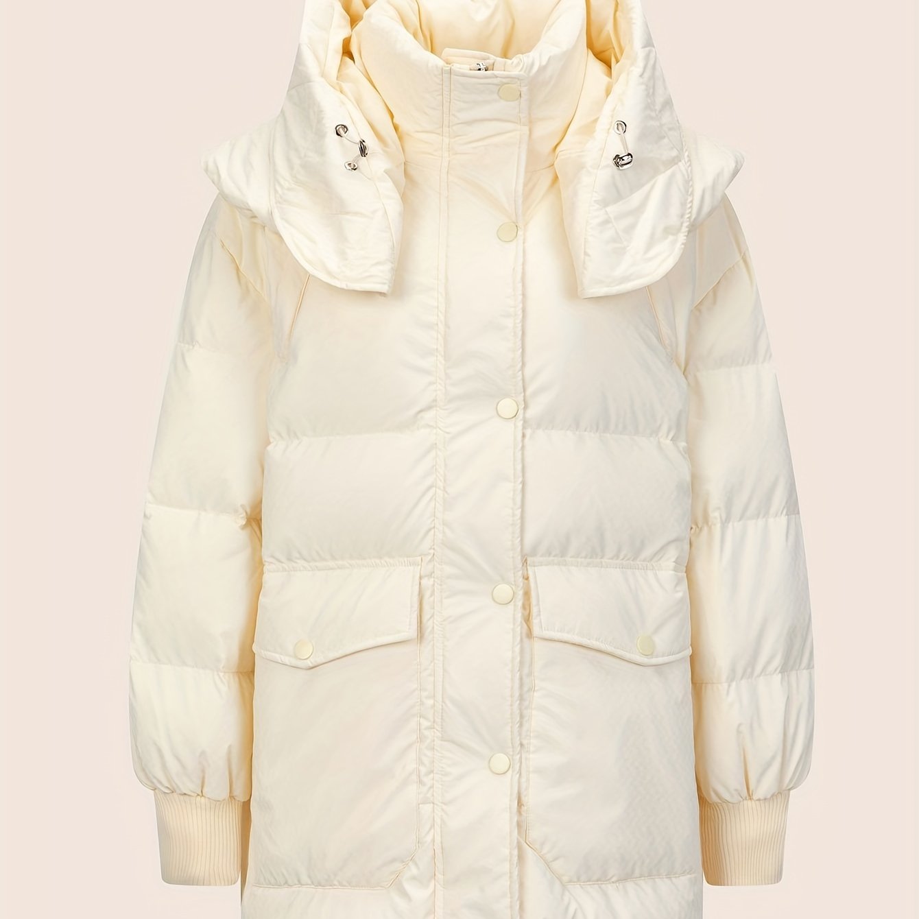 Solid Color Casual Puffer Jacket For Women, Warm Outdoor Winter Sports Hooded Jacket, Women's Clothing