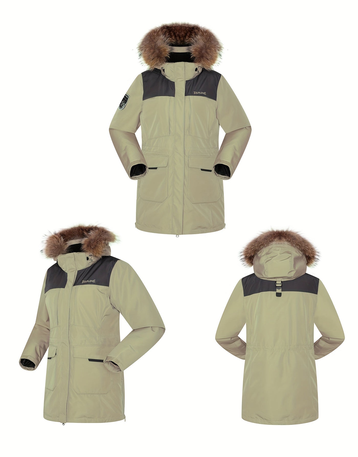 Women's Contrast Color Winter Down Jacket With Flap Pocket - Thickened & Warm Sports Puff Coat