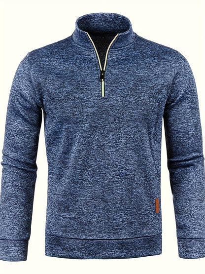 Men's Stylish Fleece Sweater Coat - Soft Lightweight Zipper Neckline Design, Autumn and Winter Essential, Versatile Top for Casual Daily Wear - Sleeve Style, Relaxed Fit, and Cozy Texture