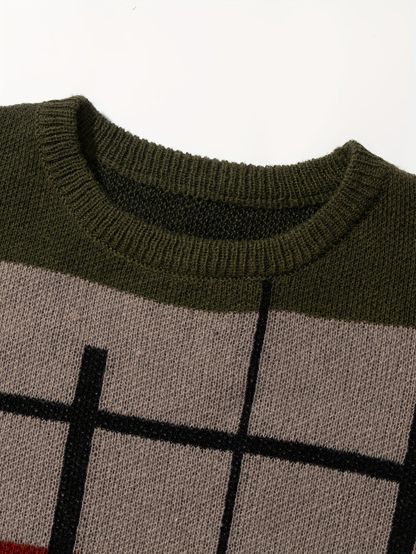 Mens Soft Knit Color Block Sweater - Stylish, Warm & Stretchy - Versatile Crew Neck Pullover for Autumn Winter