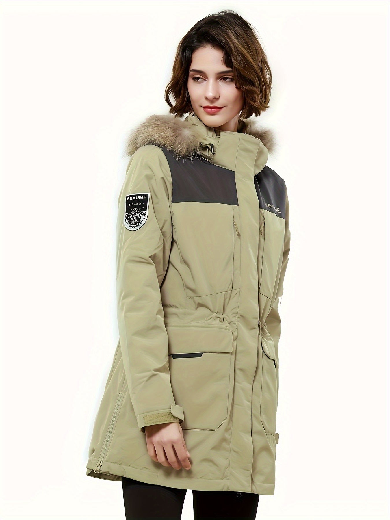 Women's Contrast Color Winter Down Jacket With Flap Pocket - Thickened & Warm Sports Puff Coat