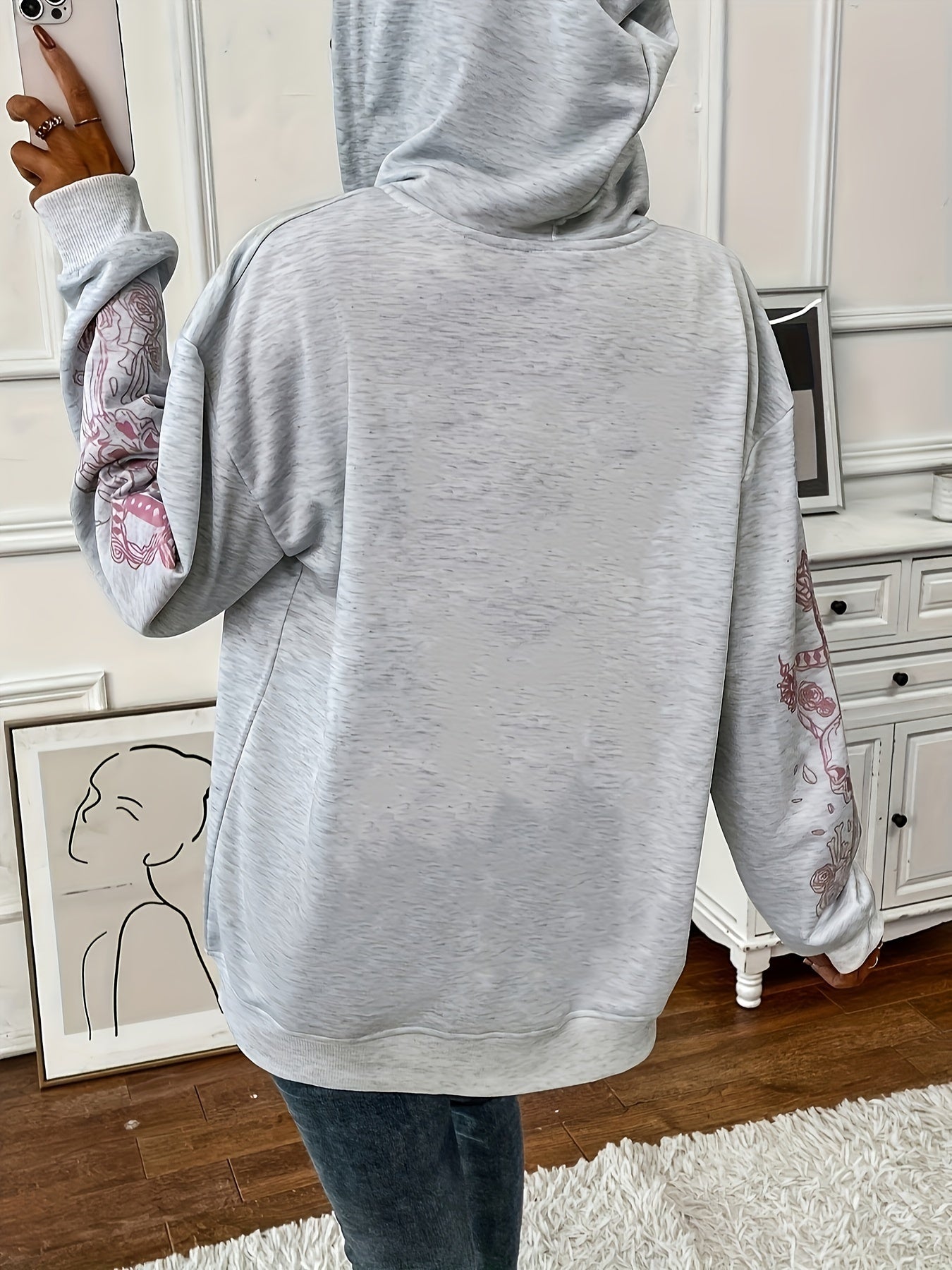 Womens Butterfly Print Zip-up Hoodie Jacket with Drawstring - Stylish Long Sleeve, Slant Pockets for Casual Chic - Adjustable Fit, Perfect for Everyday Wear