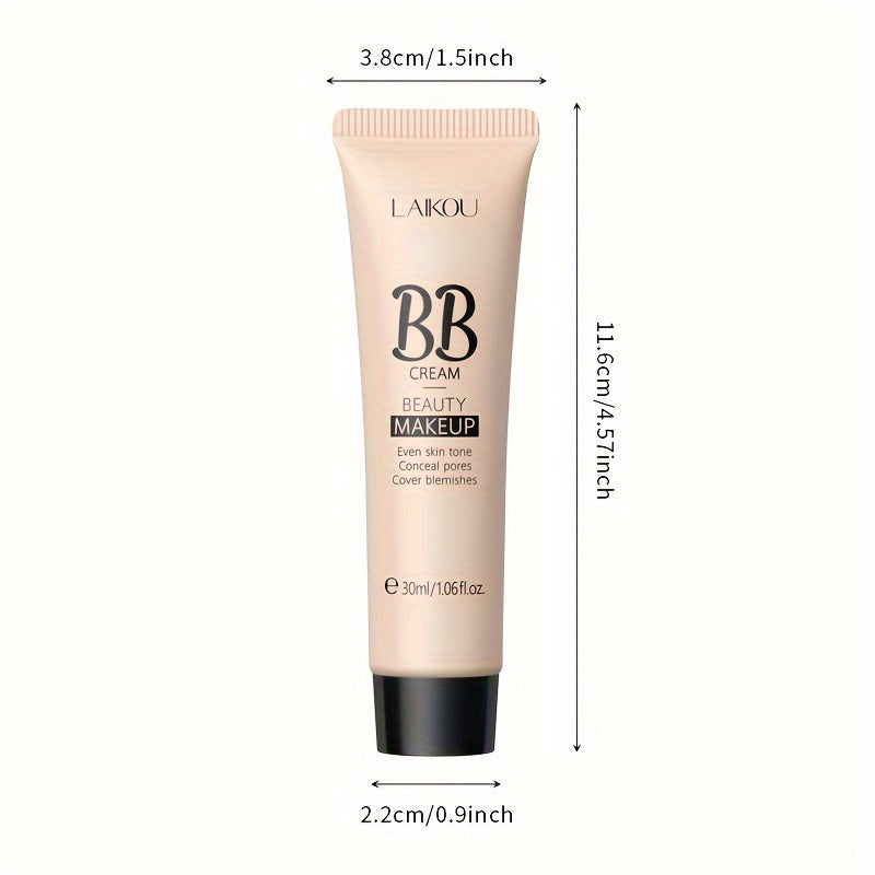 30ml LAIKOU Ultimate Coverage Waterproof BB Cream - Long-Lasting, Oil-Control, Pore-Hiding Foundation Makeup for Flawless, Even-Toned Skin with Natural, Ivory, and Tan Shades