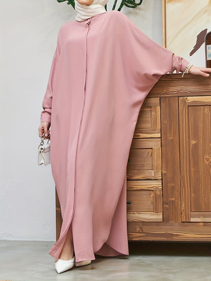 Ramadan Elegance - Solid Batwing Kaftan Dress with Flowy Split Maxi Length - Premium Womens Clothing for a Timeless Look