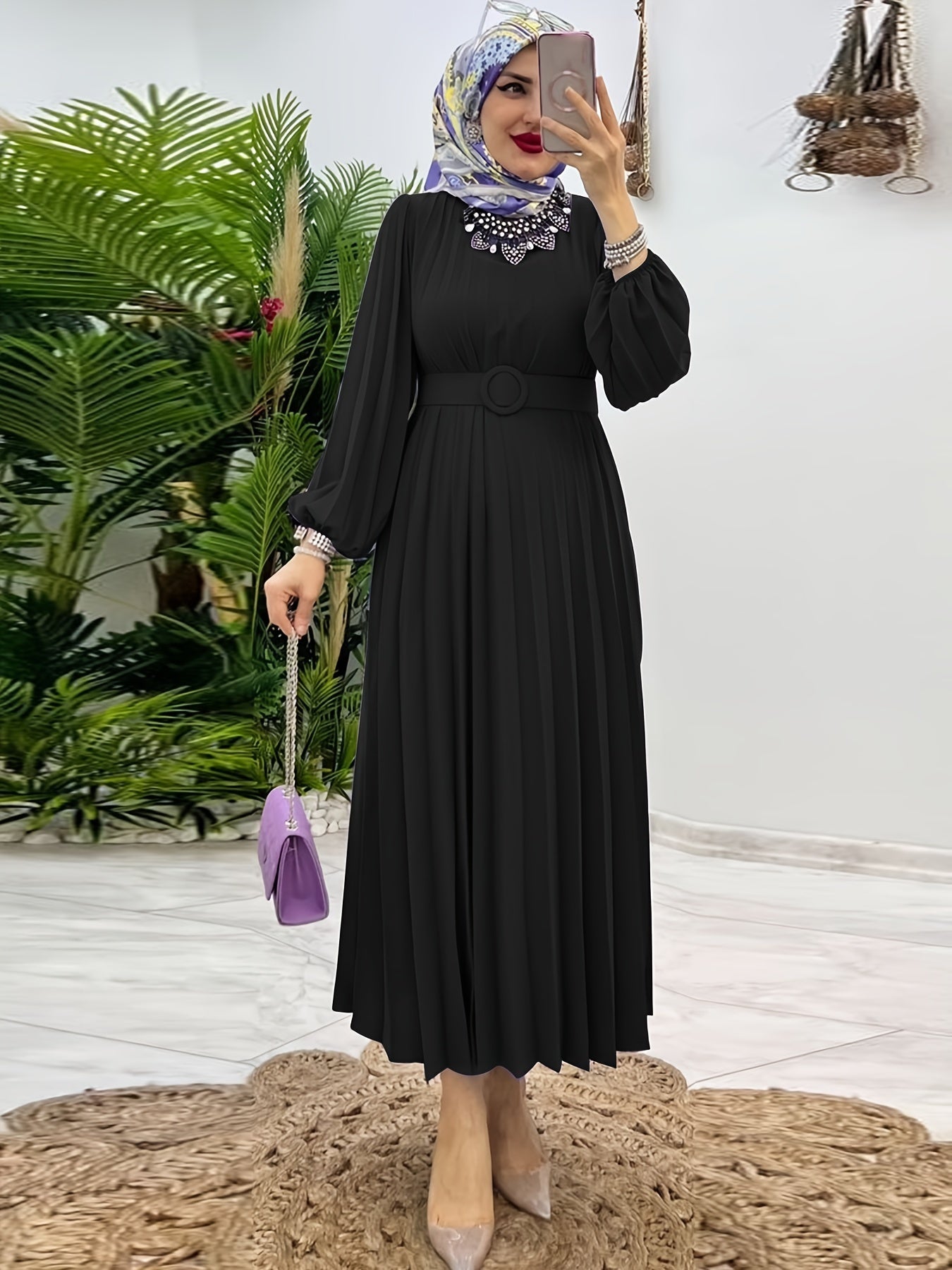 Luxurious Ruffle Hem Crew Neck Long Sleeve Maxi Abaya Dress - Elegant, Modest, and Comfortable Women's Clothing for Everyday Wear - Perfect for Formal and Casual Occasions