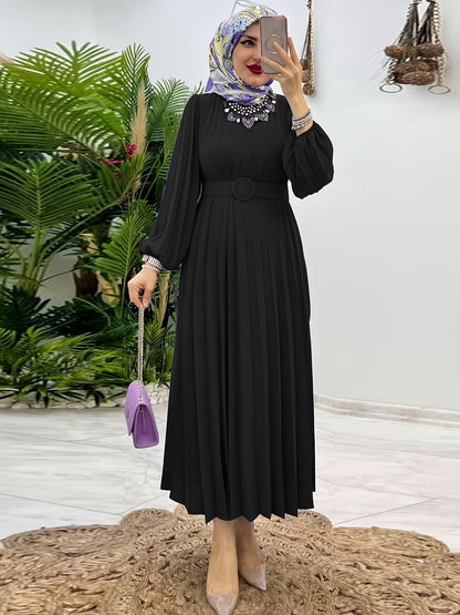 Luxurious Ruffle Hem Crew Neck Long Sleeve Maxi Abaya Dress - Elegant, Modest, and Comfortable Women's Clothing for Everyday Wear - Perfect for Formal and Casual Occasions