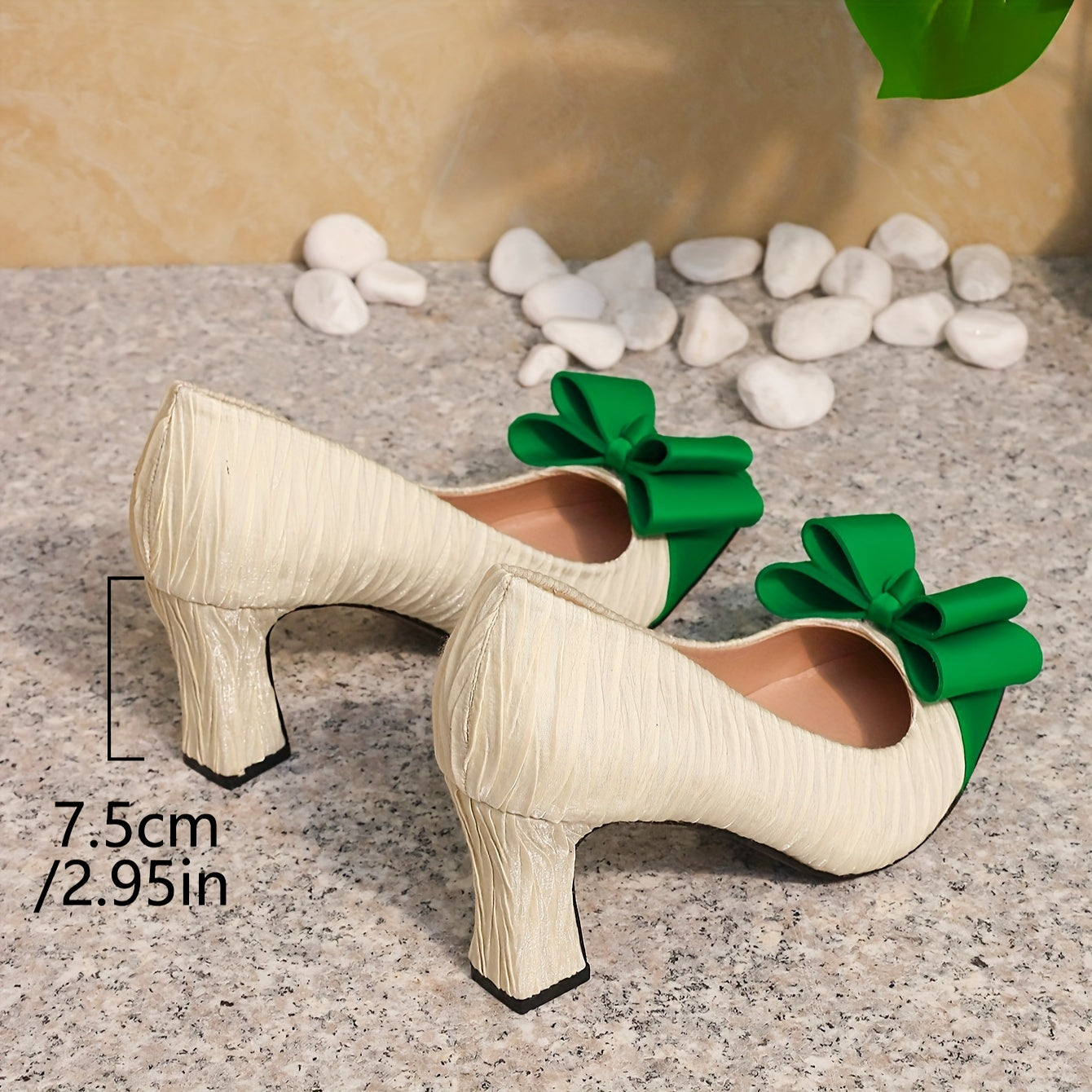 Stylish Low Heel Women's Pumps - Elegant Point Toe, Slip-On Design, Bowknot Detail, Chunky Heel, Shallow Mouth, Dressy, Comfortable, Versatile, Perfect for Formal Occasions and Daily Wear