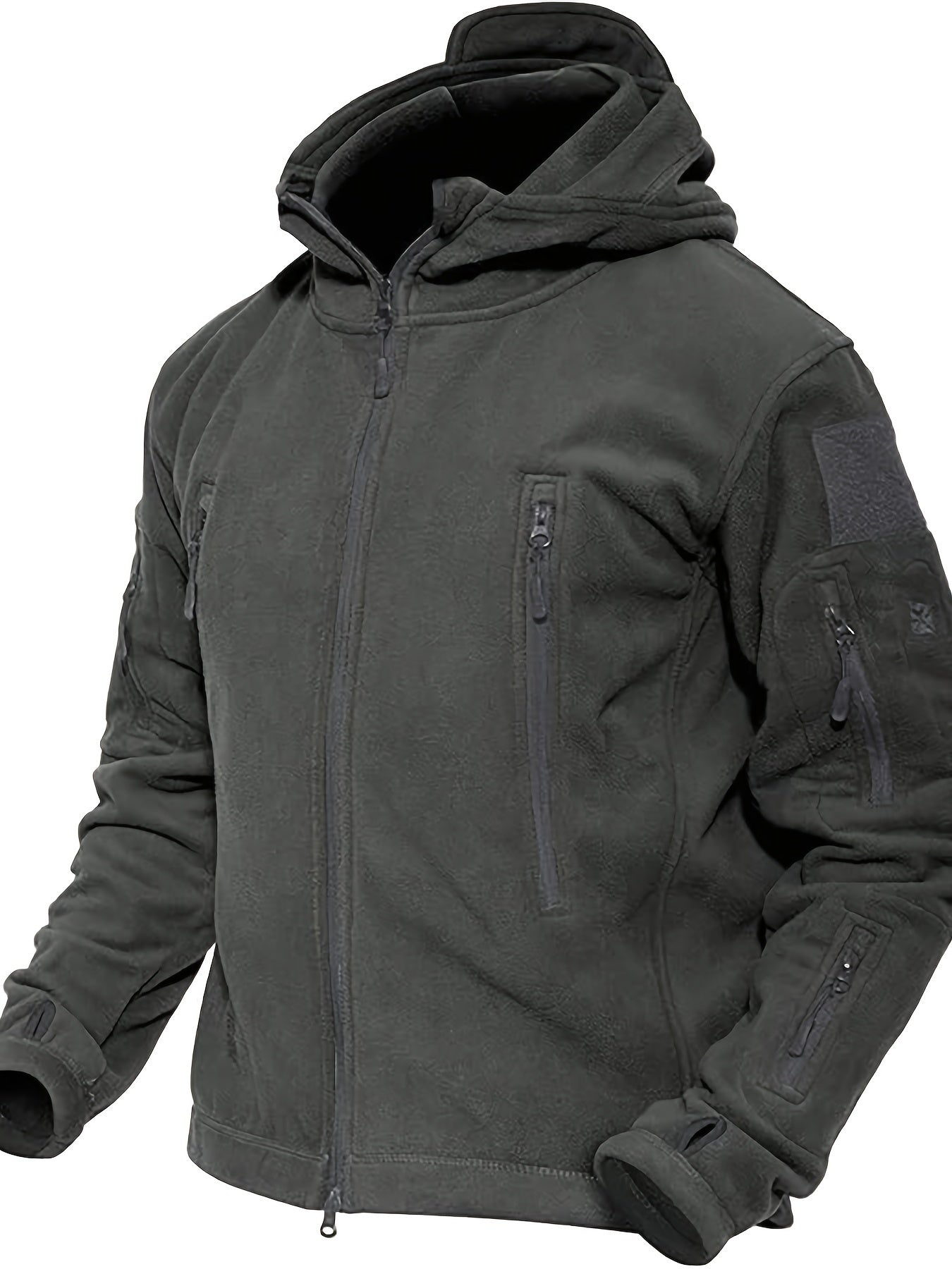 Winter Warrior Hoodie - Windproof, Water-Resistant, 6 Zip-Pocket, Thumbhole, Drawstring Hem, Anti-Static Polyester Jacket for Outdoor Sports, Workout, Casual, and Regular Workwear - Multi-Pocket, Magic Tap Label, Polar Fleece Lined for Ultimate Warmth