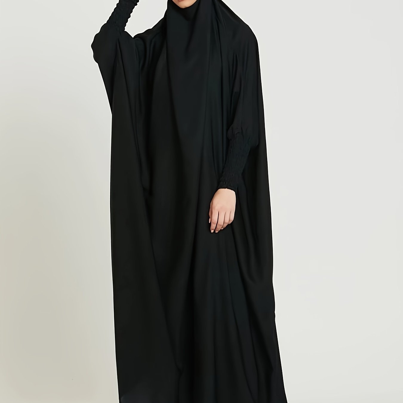 Muslim Long Batwing Sleeve Dress, Modest Solid Color Maxi Length Loose Hijab Kaftan Dress, Women's Clothing