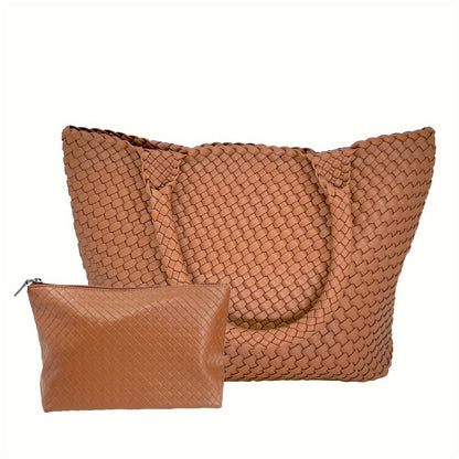 Woven Tote Bag For Women Large Woven Purse Comes With A Clutch Woven Handbags Purse Weave Purse Set