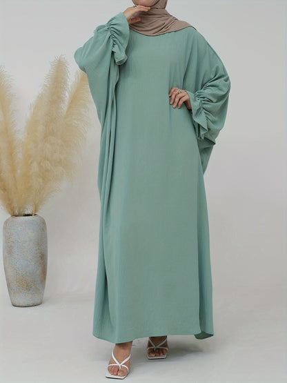 Solid Color Long Sleeve Abayas Dress, Elegant Maxi Length Loose Dress, Women's Clothing