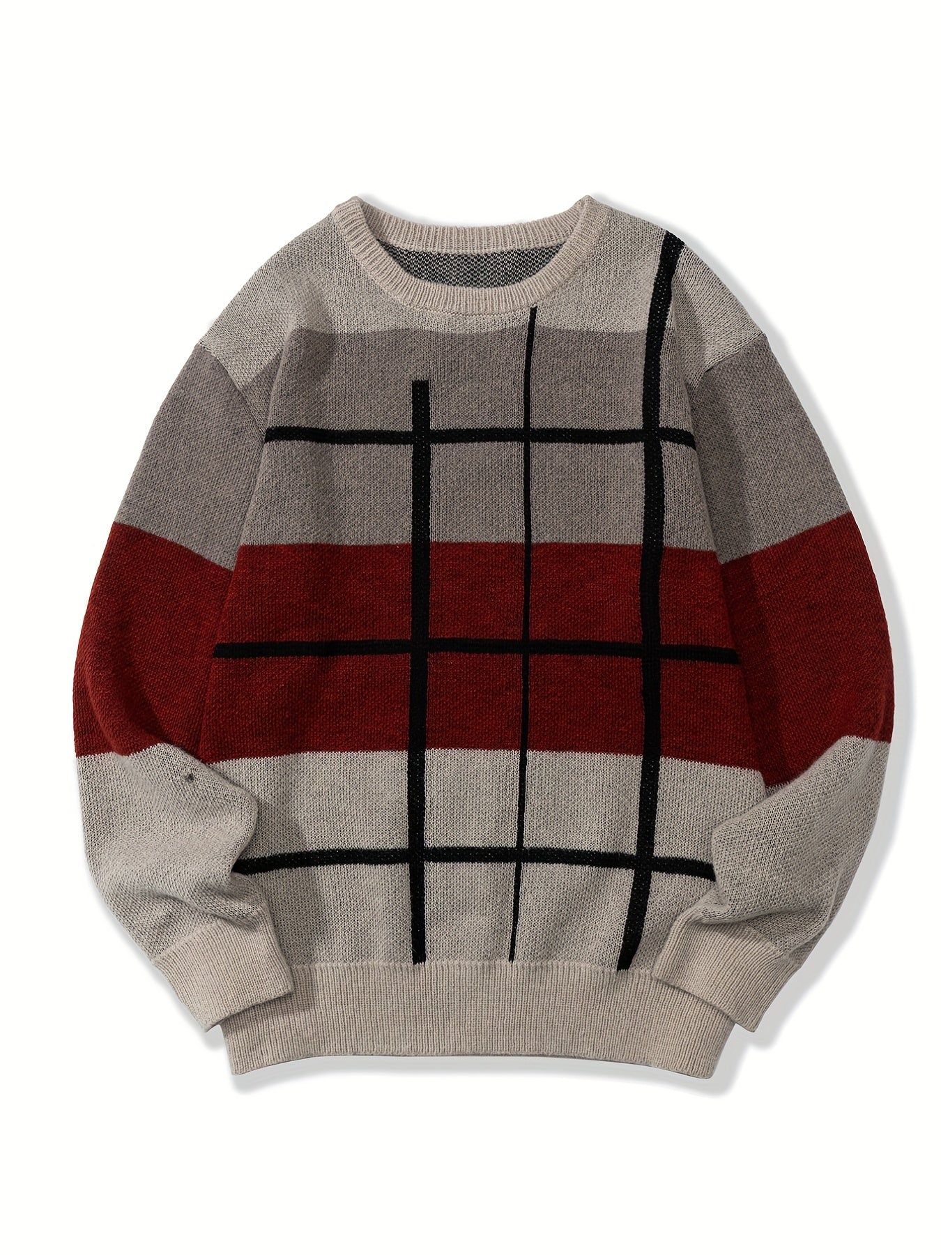 Mens Soft Knit Color Block Sweater - Stylish, Warm & Stretchy - Versatile Crew Neck Pullover for Autumn Winter