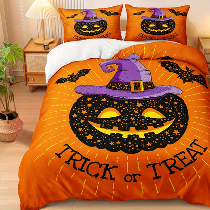 Halloween & Ghost Themed Duvet Cover Set, 3 Piece - 100% Polyester Lightweight Sanded Fabric, All-Season Digital Printed Bedding with Zipper Closure - Includes 1 Duvet Cover and 2 Pillowcases, Machine Washable, No Duvet Insert