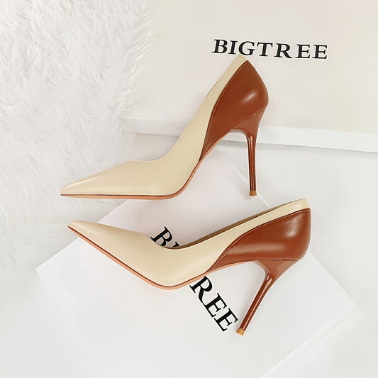 Women's Elegant Pointed Toe Stiletto Pumps - Solid Color, Lightweight, Versatile All-Season High Heels with Rubber Sole and PU Upper - European-Inspired Ultrahigh Heel Dress Shoes