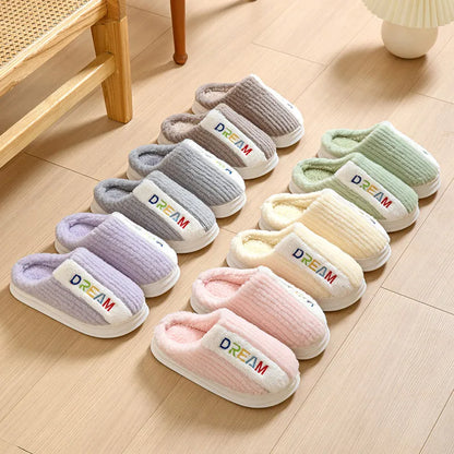 GAI New plush slippers warm brown green pink orange couple slippers eur36-41