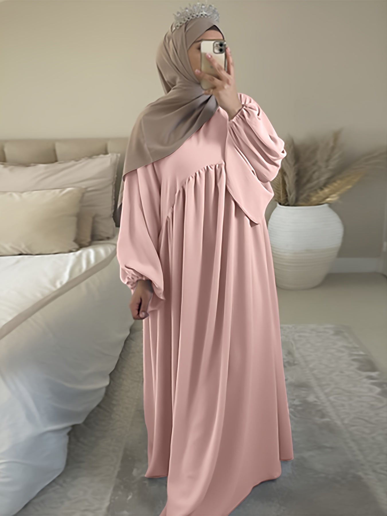 Stunning Ruffle Hem Maxi Dress - Elegant Lantern Sleeves, Modest Loose Fit, Solid Color, Women's Clothing for Everyday Elegance