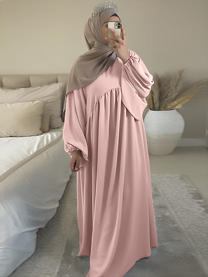 Stunning Ruffle Hem Maxi Dress - Elegant Lantern Sleeves, Modest Loose Fit, Solid Color, Women's Clothing for Everyday Elegance