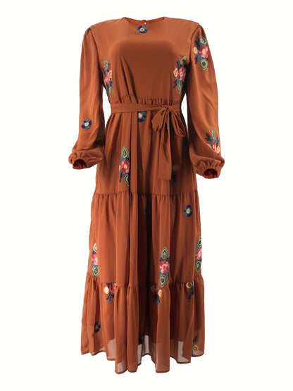 Casual Elegance Year-Round: Maxi Floral Tie-Front Dress with Easy-Care Fabric & Chic Color Block Design