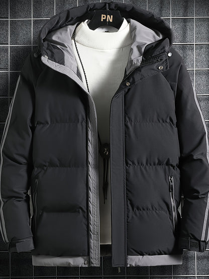 Men's Warm Hooded Jacket For Winter, Thickened Zipper Up Long Sleeve Coats For Outdoor Activities