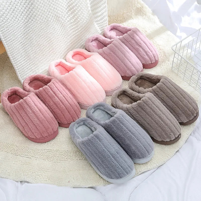 GAI Winter cotton slippers Warm plush slippers Ladies non-slip home comfort pink green cute cartoon slippers