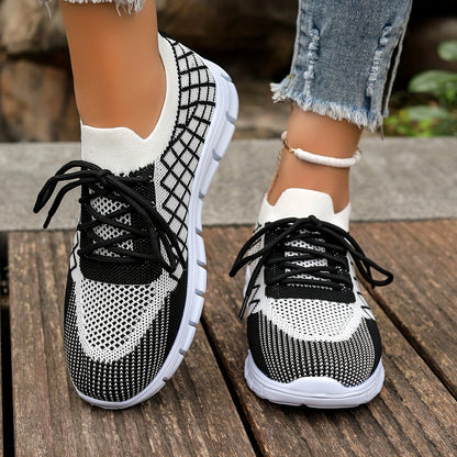 Comfortable Womens Breathable Knit Low Top Sneakers - Lightweight, Fabric Upper, Lace-Up Closure, PU Sole, Perfect for Daily Casual Wear and Athletic Activities