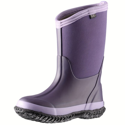 One Pair of Vibrant Purple Diagonal Tall Rain Boots - Waterproof, Non-Slip, Wear-Resistant Fashion Boots for Outdoor School and Work Wear - Suitable for Big Boys and Girls