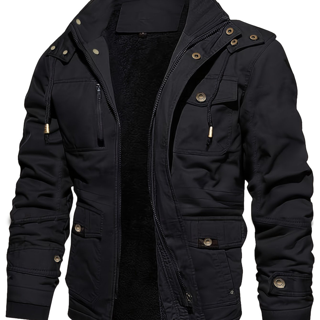 Mens Fashionable Fleece-Lined Cargo Jacket - Stylish & Warm with Multiple Pockets for Fall/Winter Outfits