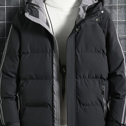 Men's Warm Hooded Jacket For Winter, Thickened Zipper Up Long Sleeve Coats For Outdoor Activities