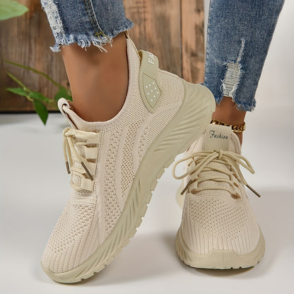 Women's Knitted Sports Shoes, Lightweight Lace Up Low Top Running & Tennis Sneakers, Breathable Gym Trainers for Holiday