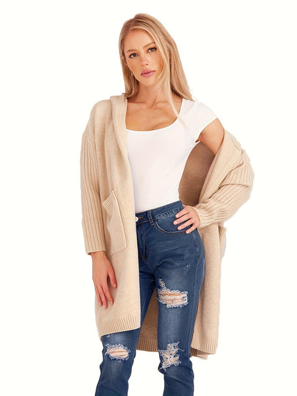 Women's Open Front Long Sleeve Hooded Duster Cardigan