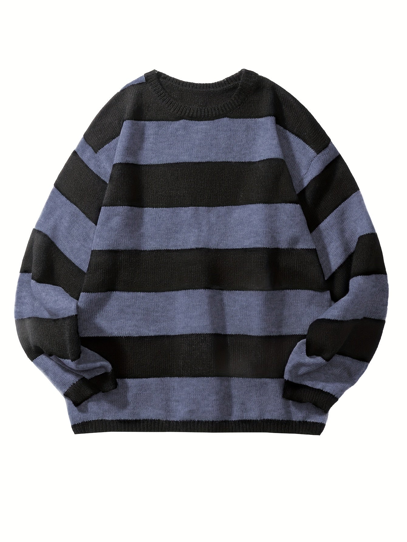 Retro Chic Knitted Sweater for Men - Soft, Warm, Slightly Stretchy Crew Neck Pullover with Preppy Striped Pattern for Fall and Winter - K-Pop Inspired, Casual, Comfortable, and Versatile