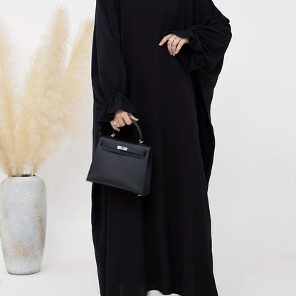 Solid Color Long Sleeve Abayas Dress, Elegant Maxi Length Loose Dress, Women's Clothing