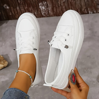 Comfortable White Slip-On Sneakers - Ultra-Comfortable Design, Easy Slip-On Style, Low-Profile Top for Casual Look, Versatile for Various Occasions - Designed Specifically for Active Women, Perfect for Daily Errands, Outdoor Activities, and Leisure Time,