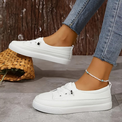 Comfortable White Slip-On Sneakers - Ultra-Comfortable Design, Easy Slip-On Style, Low-Profile Top for Casual Look, Versatile for Various Occasions - Designed Specifically for Active Women, Perfect for Daily Errands, Outdoor Activities, and Leisure Time,