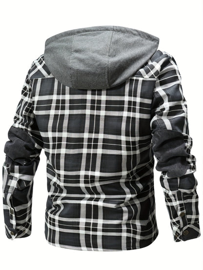 Mens Plaid Quilted Hooded Jacket with Luxurious Sherpa Lining - Stylish Casual Button Down Design - Ultra-Cozy Fleece Winter Coat for Premium Warmth and Fashionable Outerwear