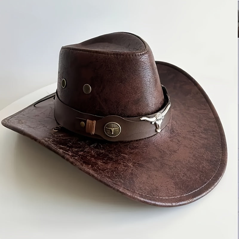 Unisex Flat Top Cowboy Hat - Chic Western Style - Breathable Design for Summer Sun Shielding & Outdoor Adventures