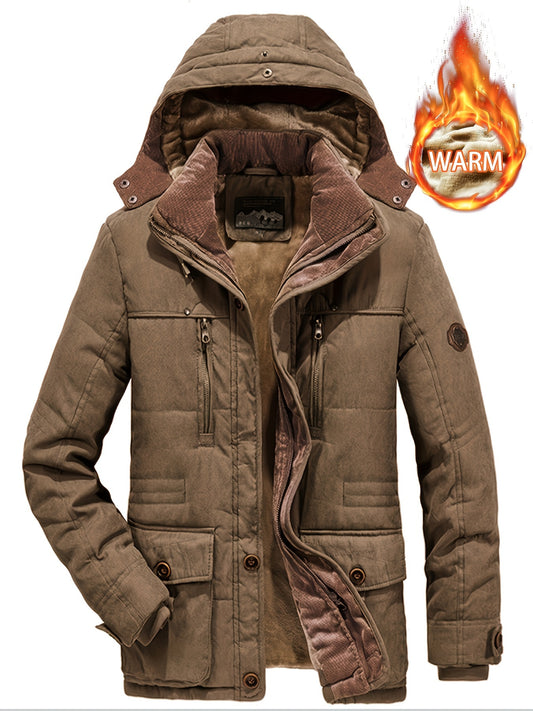 Winter Explorer's Dream - Ultra-Warm, Windproof, and Water-Resistant Hooded Jacket with Plush Retro Design for Men - Perfect for Autumn, Winter, and Snowy Days Outdoors