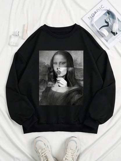 Women's Casual Crew Neck Plush Sweatshirt, Long Sleeve Sporty Pullover, Fall/Winter Fashion Outerwear