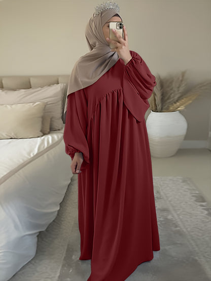 Stunning Ruffle Hem Maxi Dress - Elegant Lantern Sleeves, Modest Loose Fit, Solid Color, Women's Clothing for Everyday Elegance