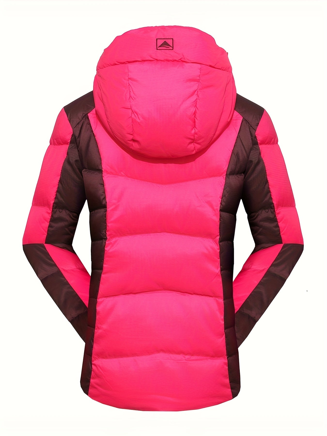 Womens Stylish Two-Tone Long Down Jacket - Insulated Warm Puffy Coat with Hood - Quilted Zipper Front Comfortable Outwear for Winter