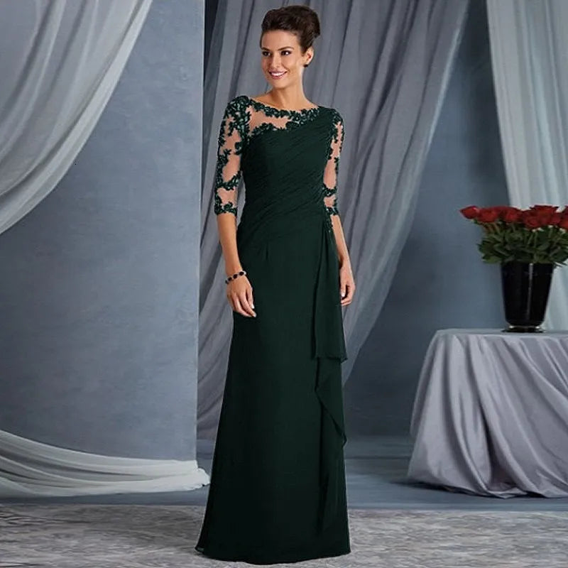 Casual Dresses Black Evening Mother of the Bride Dresses With 34 Sleeves Appliques Chiffon Royal Blue Mother Weddings Party Guest Prom Gowns 230210