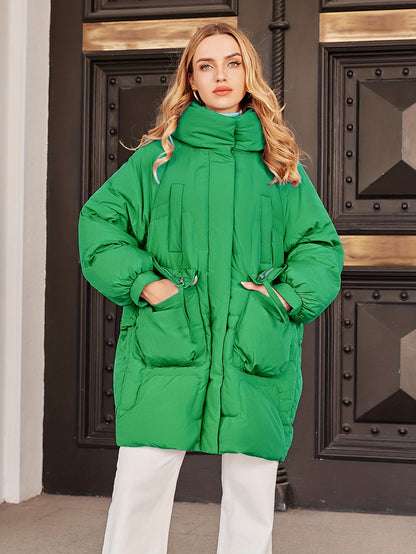 Pocket Front Warm Hooded Coat, Casual Solid Long Sleeve Winter Outerwear, Women's Clothing