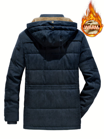 Winter Explorer's Dream - Ultra-Warm, Windproof, and Water-Resistant Hooded Jacket with Plush Retro Design for Men - Perfect for Autumn, Winter, and Snowy Days Outdoors